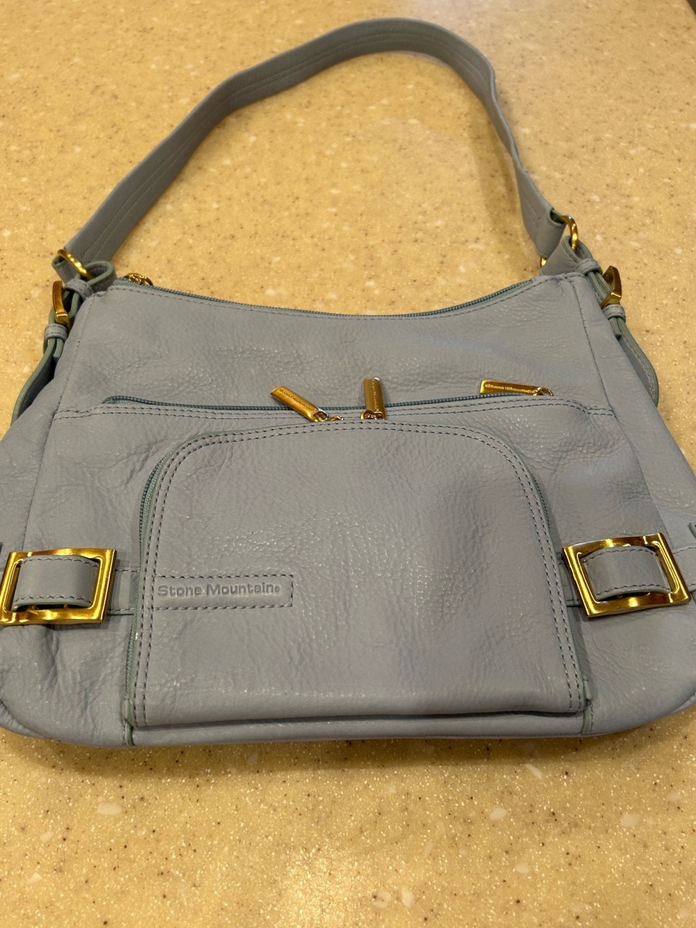 Stone Mountain Accessories Light Blue Leather Shoulder Bag